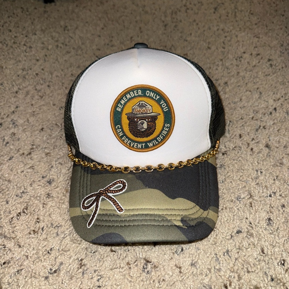 Camo and White Smokey Bear Trucker Hat